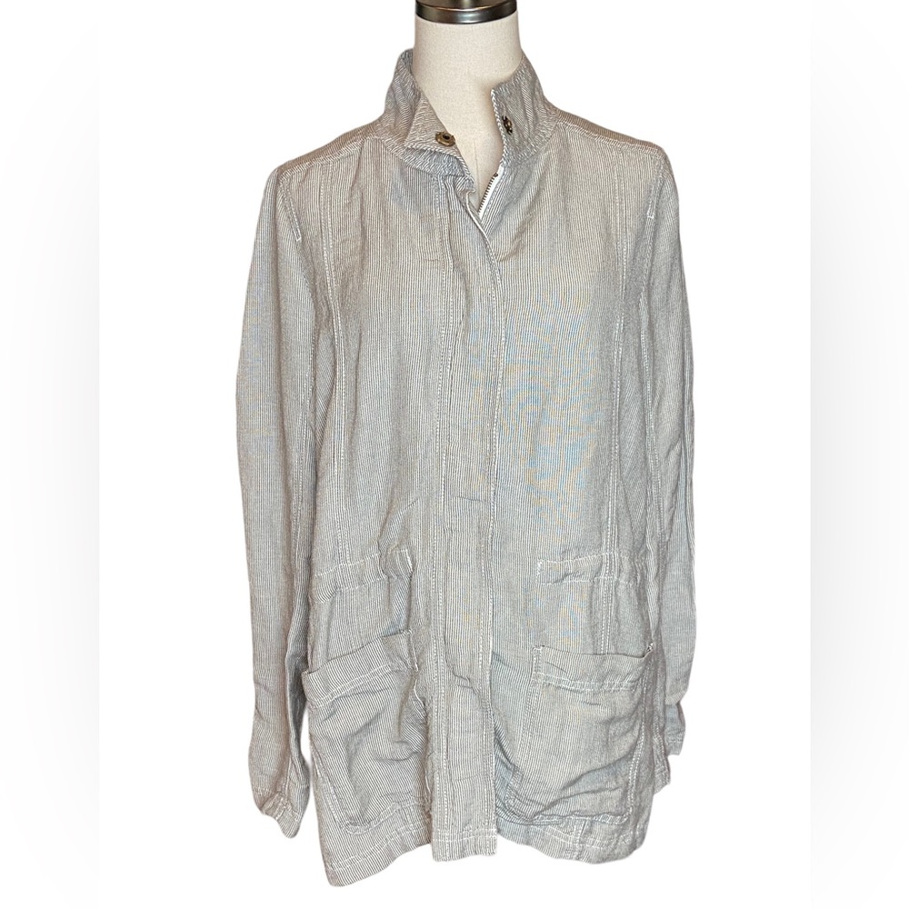 Caslon Linen Jacket Ladies M Zip Up Pin Stripe Casual